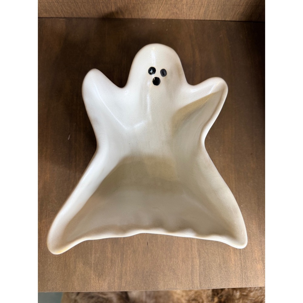 Pottery Barn Figural Ghost Candy Bowl White Stoneware Halloween Decor 5796-780